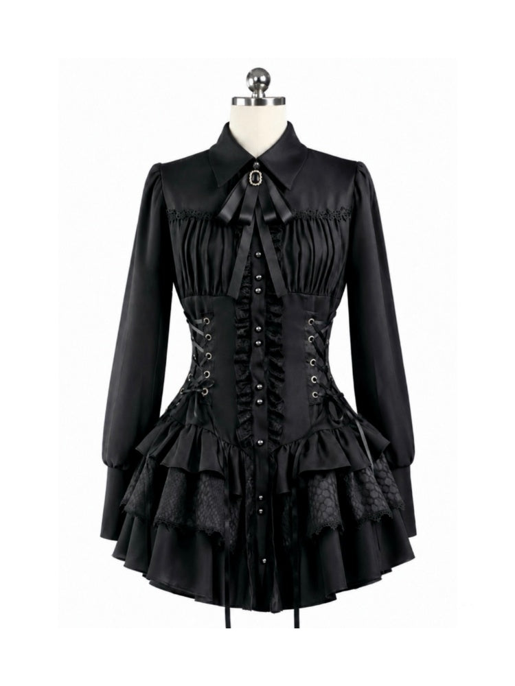 Gothic Vintage Patchwork Elegant Waist-Cinching Lace Mini Dress【s0000018013】
