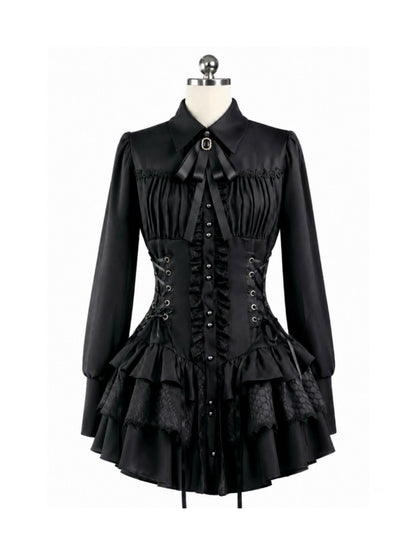 Gothic Vintage Patchwork Elegant Waist-Cinching Lace Mini Dress【s0000018013】