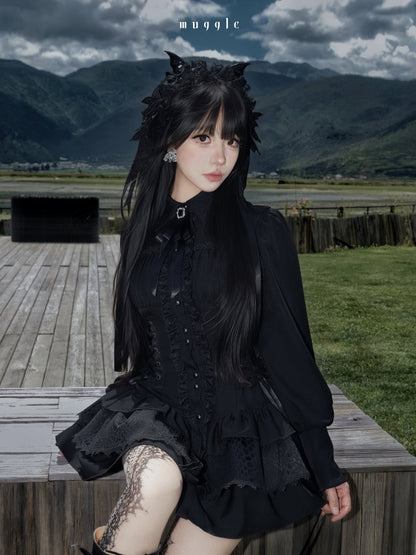 Gothic Vintage Patchwork Elegant Waist-Cinching Lace Mini Dress【s0000018013】