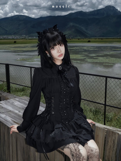 Gothic Vintage Patchwork Elegant Waist-Cinching Lace Mini Dress【s0000018013】