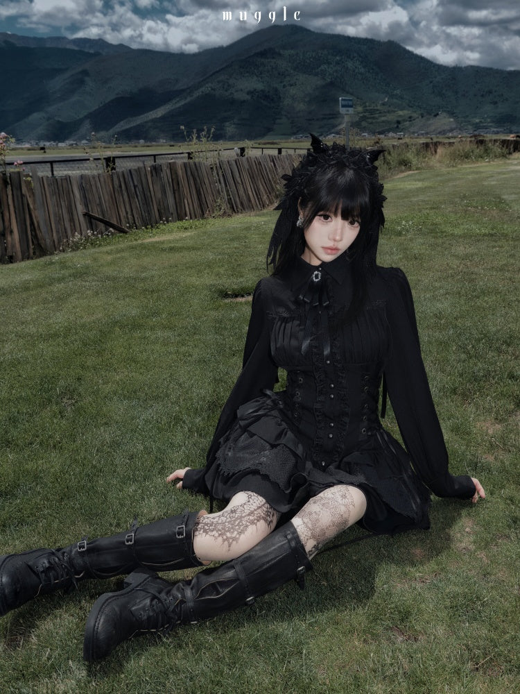 Gothic Vintage Patchwork Elegant Waist-Cinching Lace Mini Dress【s0000018013】
