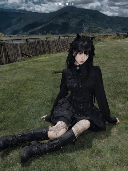 Gothic Vintage Patchwork Elegant Waist-Cinching Lace Mini Dress【s0000018013】