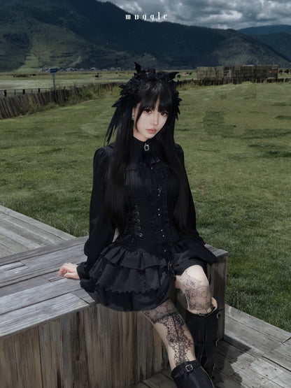 Gothic Vintage Patchwork Elegant Waist-Cinching Lace Mini Dress【s0000018013】