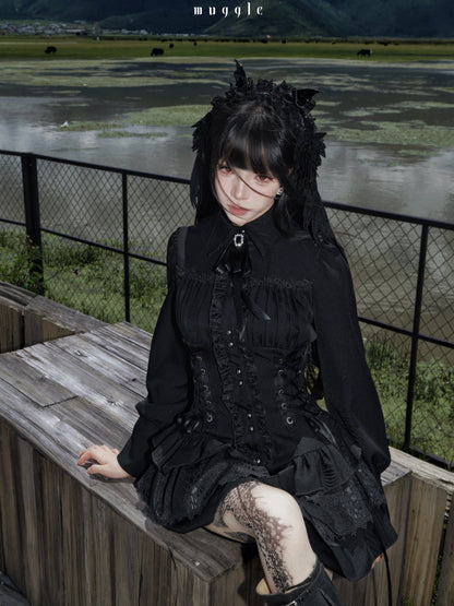 Gothic Vintage Patchwork Elegant Waist-Cinching Lace Mini Dress【s0000018013】