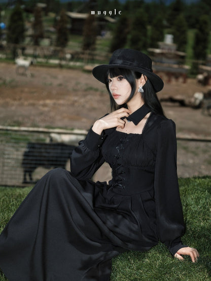 French Cape Waist-Cinching Retro Temperament Fishtail Dress【s0000018014】