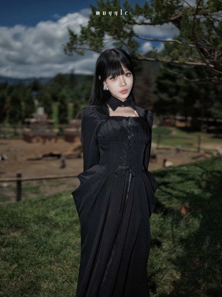French Cape Waist-Cinching Retro Temperament Fishtail Dress【s0000018014】