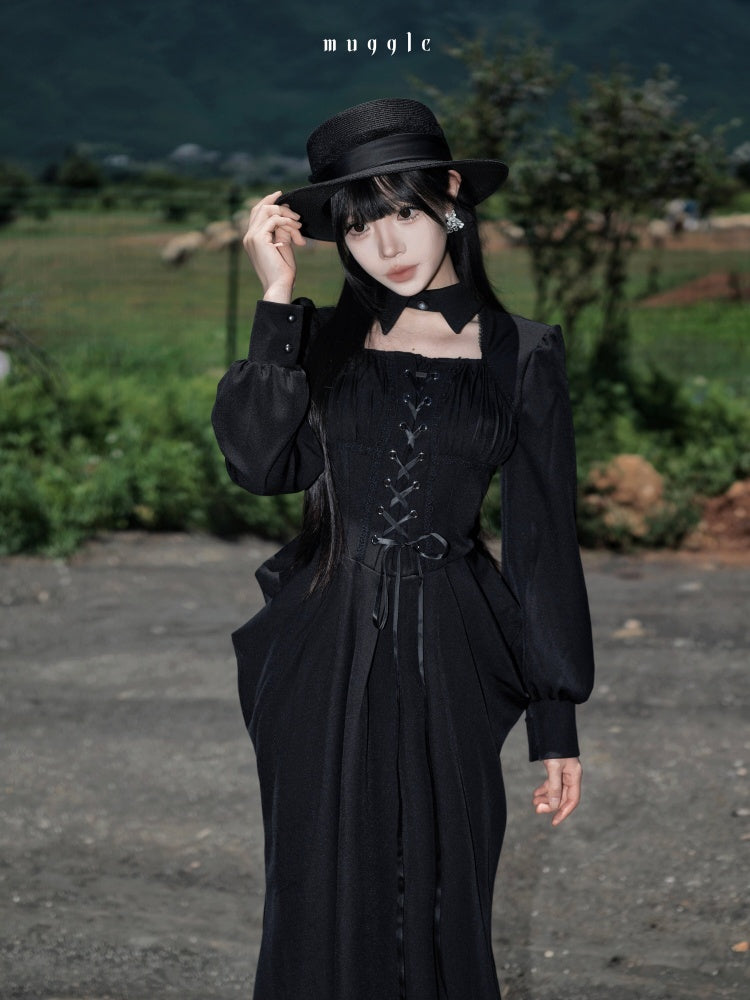 French Cape Waist-Cinching Retro Temperament Fishtail Dress【s0000018014】