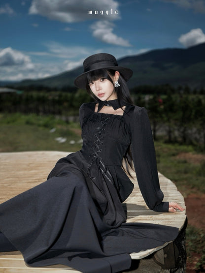 French Cape Waist-Cinching Retro Temperament Fishtail Dress【s0000018014】