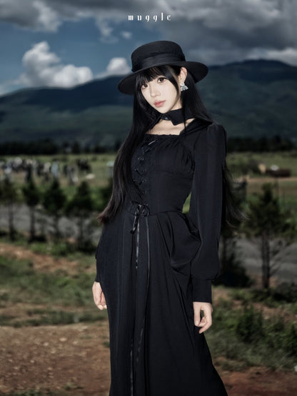 French Cape Waist-Cinching Retro Temperament Fishtail Dress【s0000018014】