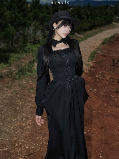 French Cape Waist-Cinching Retro Temperament Fishtail Dress【s0000018014】