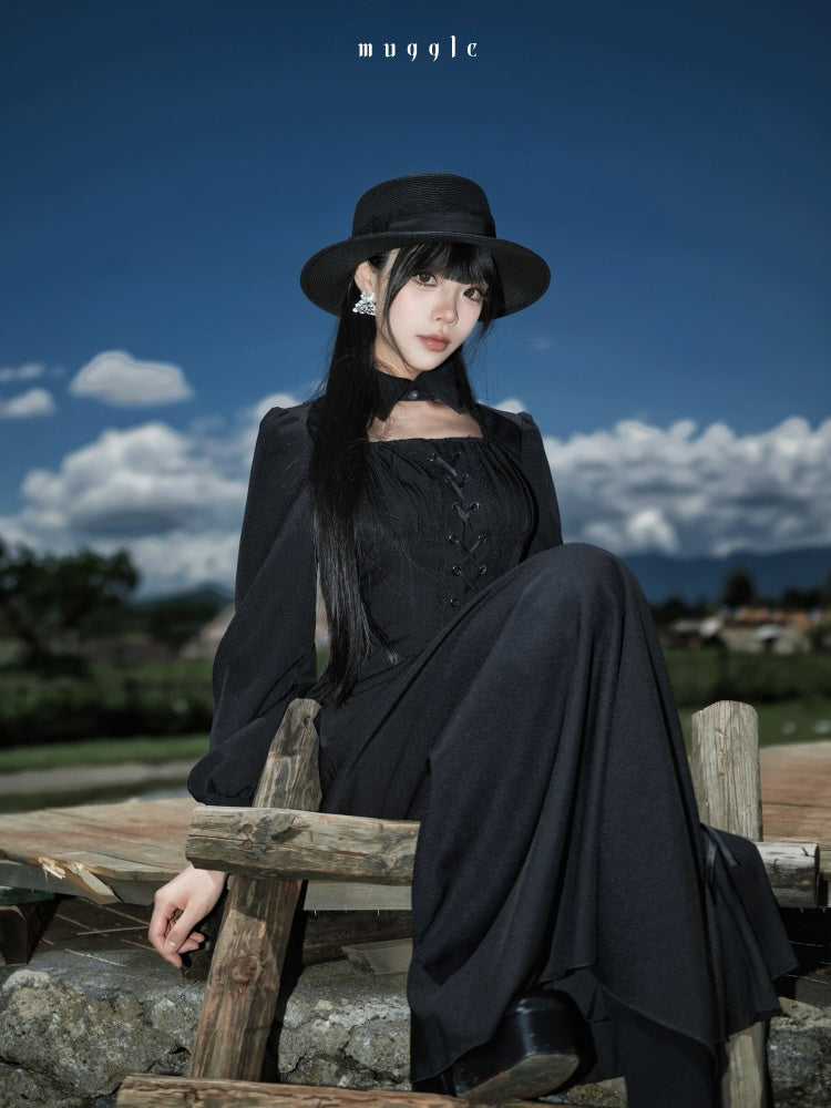 French Cape Waist-Cinching Retro Temperament Fishtail Dress【s0000018014】