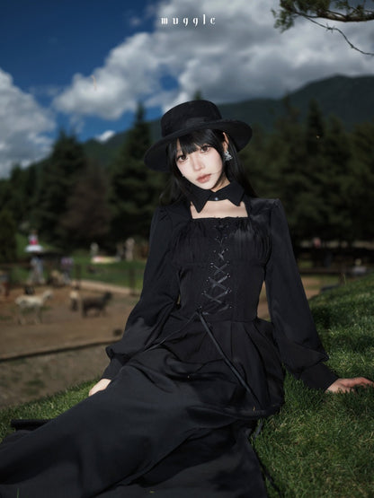 French Cape Waist-Cinching Retro Temperament Fishtail Dress【s0000018014】