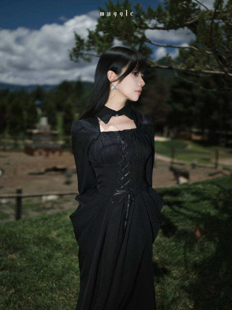 French Cape Waist-Cinching Retro Temperament Fishtail Dress【s0000018014】