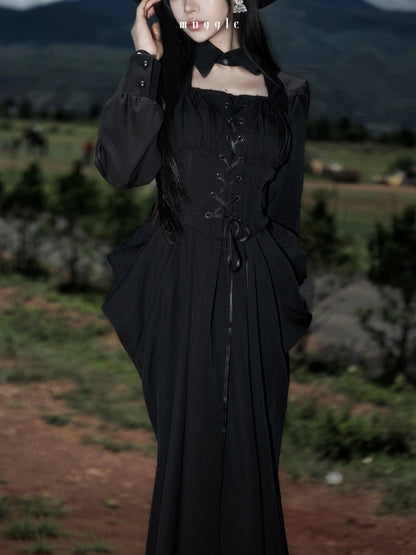 French Cape Waist-Cinching Retro Temperament Fishtail Dress【s0000018014】