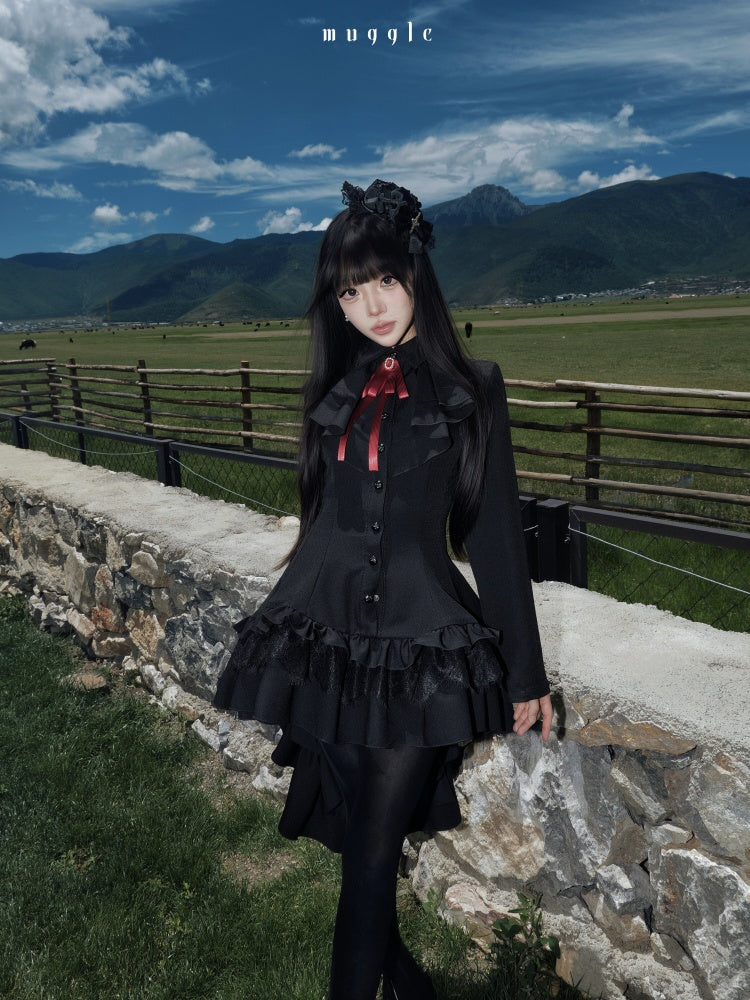 Gothic Ten-Piece Vintage Waist-Cinching Lace Mini Dress【s0000018016】