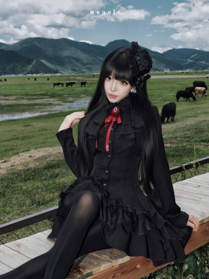Gothic Ten-Piece Vintage Waist-Cinching Lace Mini Dress【s0000018016】