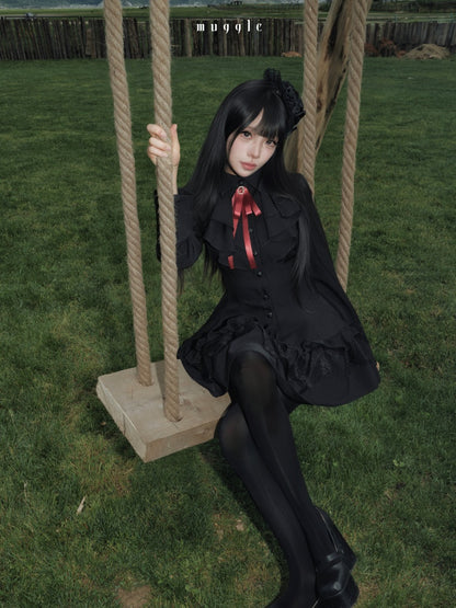 Gothic Ten-Piece Vintage Waist-Cinching Lace Mini Dress【s0000018016】