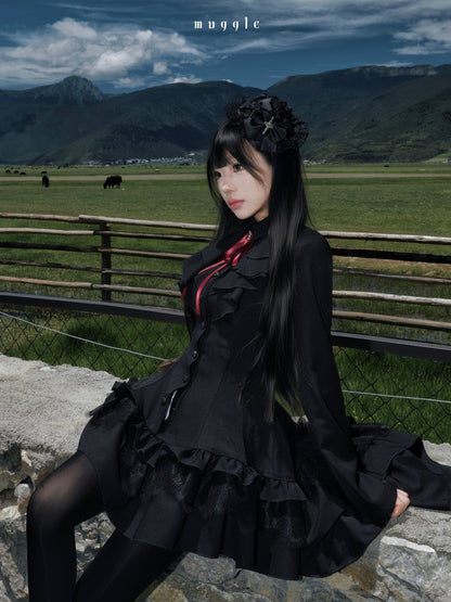 Gothic Ten-Piece Vintage Waist-Cinching Lace Mini Dress【s0000018016】