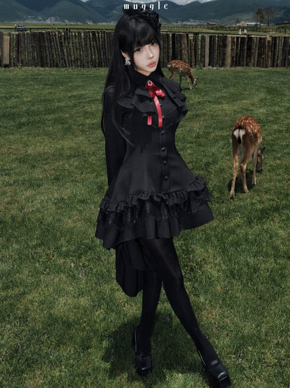 Gothic Ten-Piece Vintage Waist-Cinching Lace Mini Dress【s0000018016】