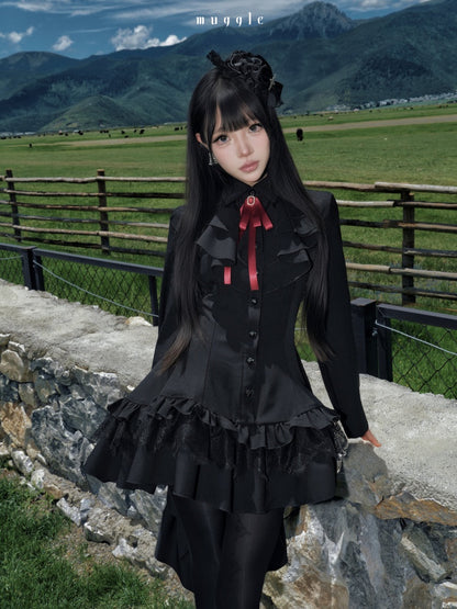 Gothic Ten-Piece Vintage Waist-Cinching Lace Mini Dress【s0000018016】
