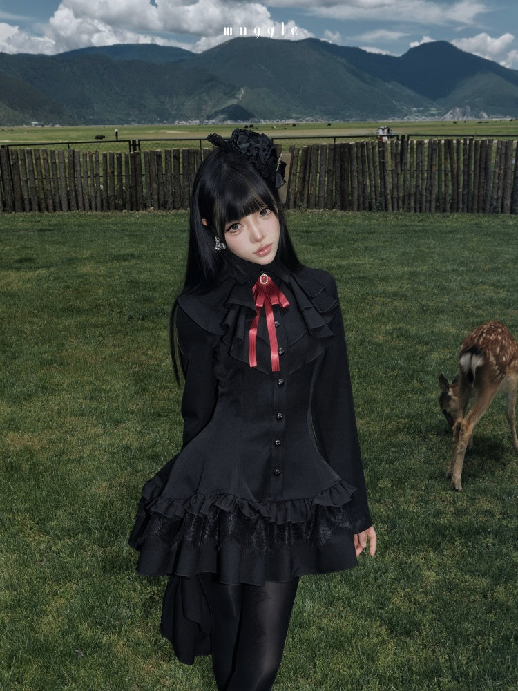 Gothic Ten-Piece Vintage Waist-Cinching Lace Mini Dress【s0000018016】