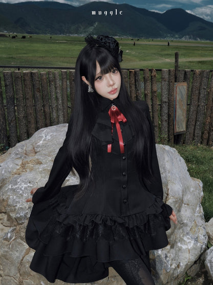 Gothic Ten-Piece Vintage Waist-Cinching Lace Mini Dress【s0000018016】