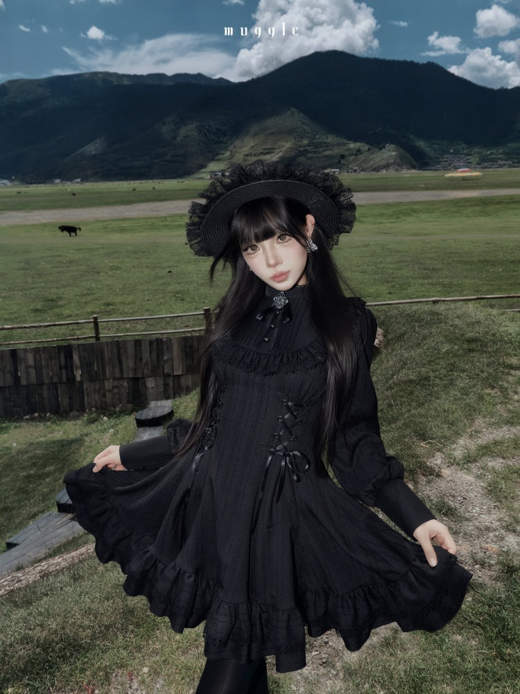 French Vintage Elegant Waist-Cinching Lace Long Dress【s0000018017】