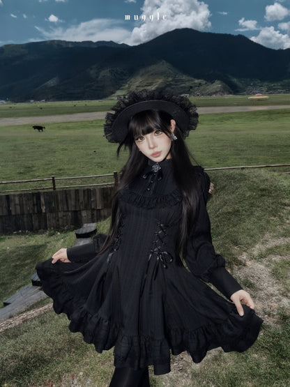 French Vintage Elegant Waist-Cinching Lace Long Dress【s0000018017】