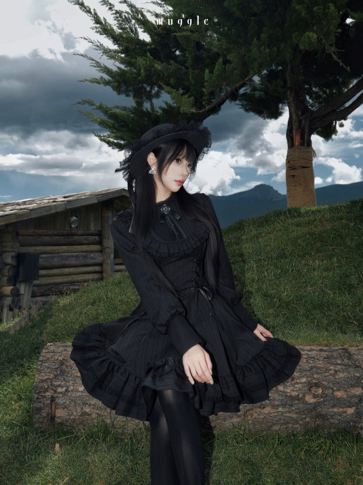French Vintage Elegant Waist-Cinching Lace Long Dress【s0000018017】
