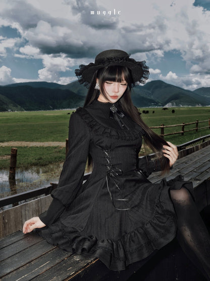 French Vintage Elegant Waist-Cinching Lace Long Dress【s0000018017】