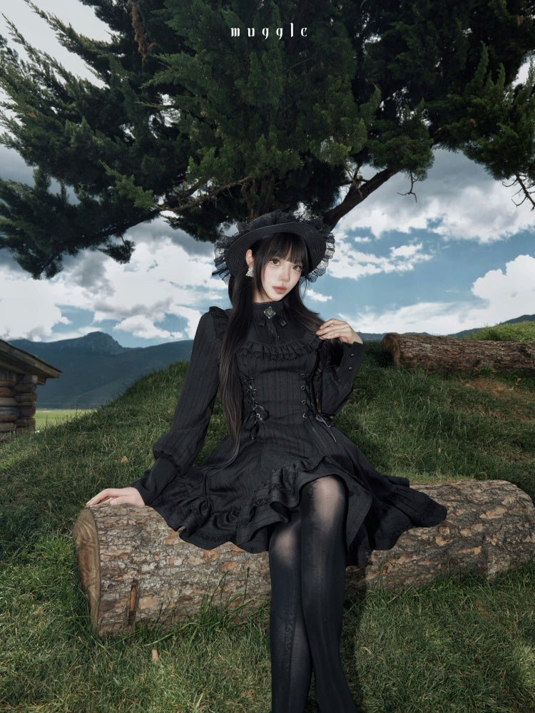French Vintage Elegant Waist-Cinching Lace Long Dress【s0000018017】