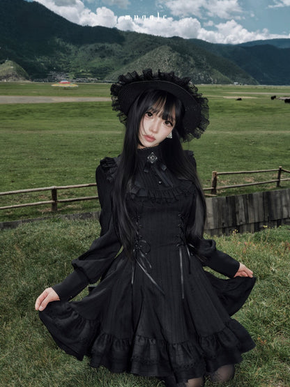 French Vintage Elegant Waist-Cinching Lace Long Dress【s0000018017】