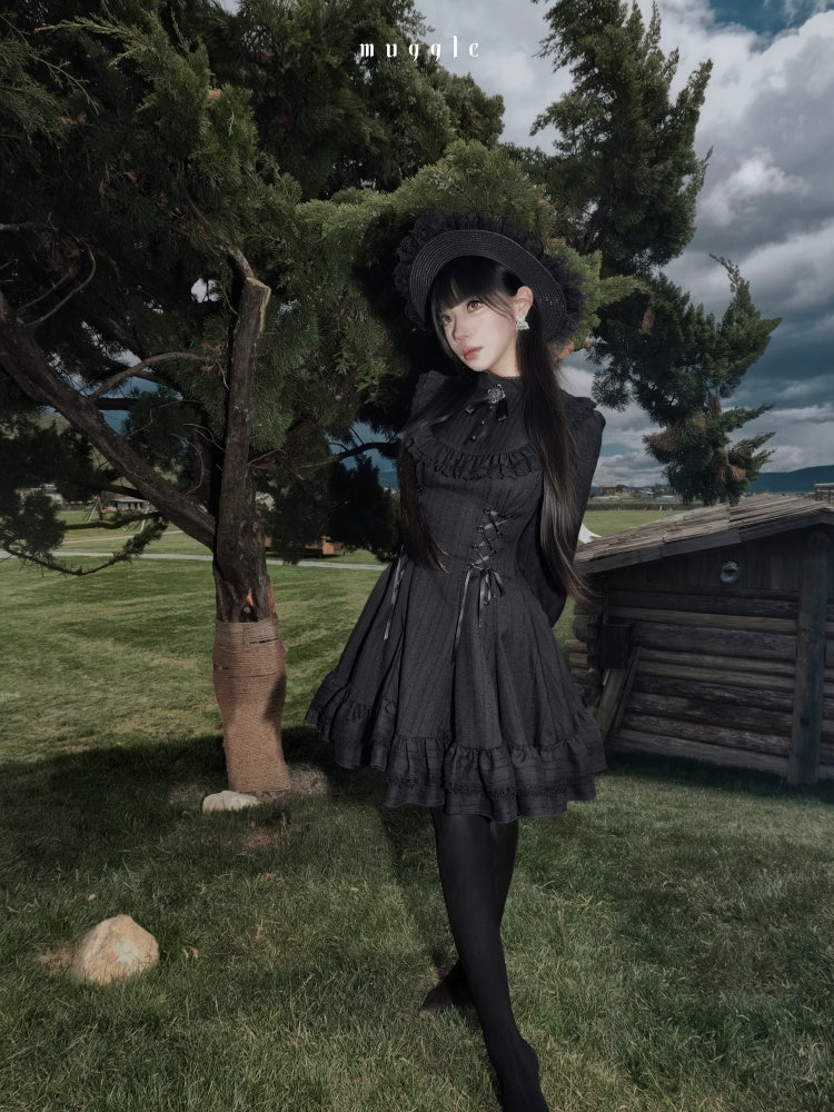 French Vintage Elegant Waist-Cinching Lace Long Dress【s0000018017】