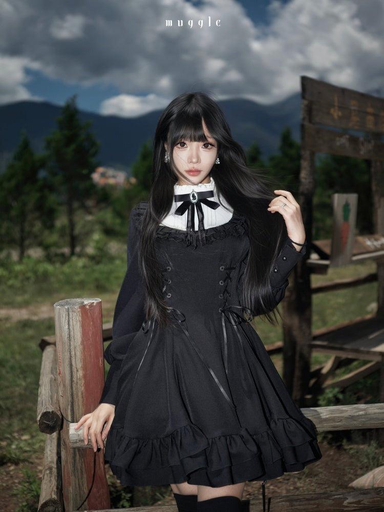 French Vintage Elegant Waist-Cinching Lace Long Dress【s0000018019】