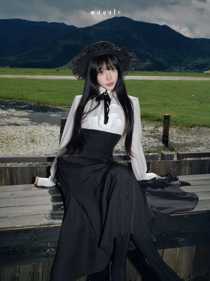 French Black Cape Waist-Cinching Retro Temperament Fishtail Dress【s0000018020】