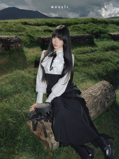 French Black Cape Waist-Cinching Retro Temperament Fishtail Dress【s0000018020】