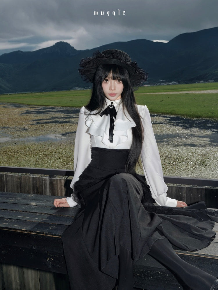French Black Cape Waist-Cinching Retro Temperament Fishtail Dress【s0000018020】