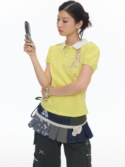 Yellow Doll Angel Embroidered Short-Sleeve Polo Shirt【s0000018024】