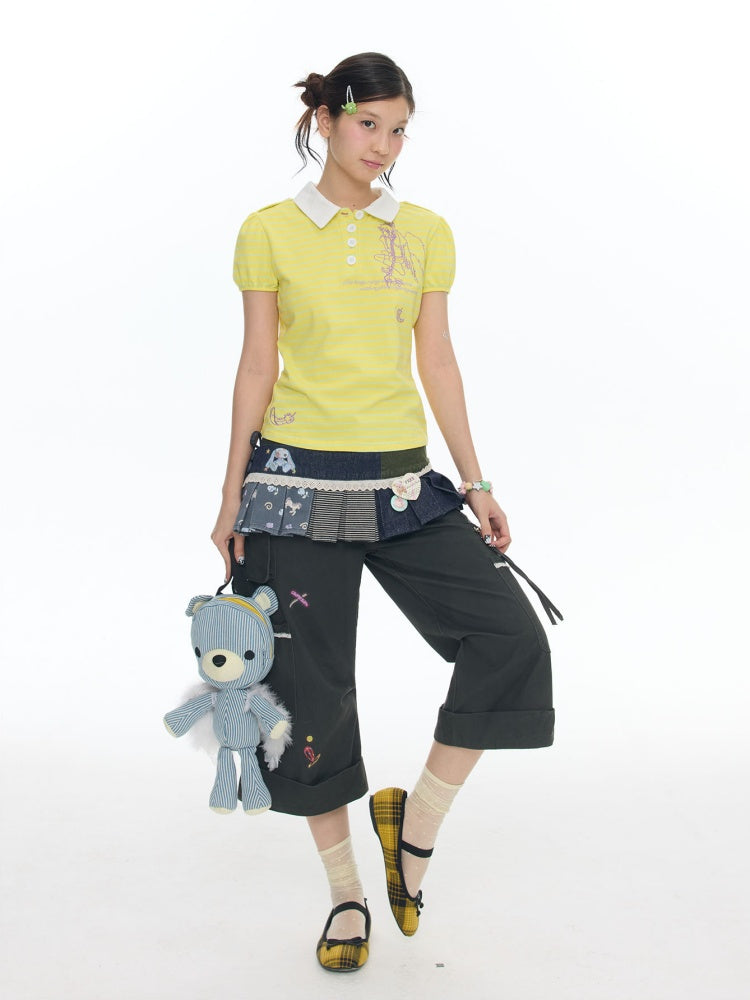 Yellow Doll Angel Embroidered Short-Sleeve Polo Shirt【s0000018024】