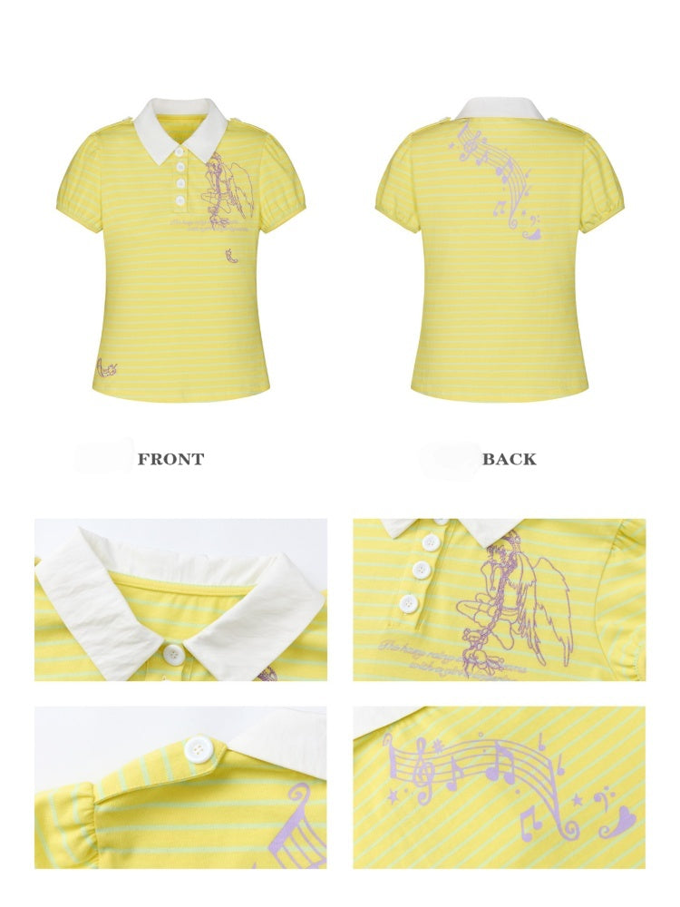 Yellow Doll Angel Embroidered Short-Sleeve Polo Shirt【s0000018024】