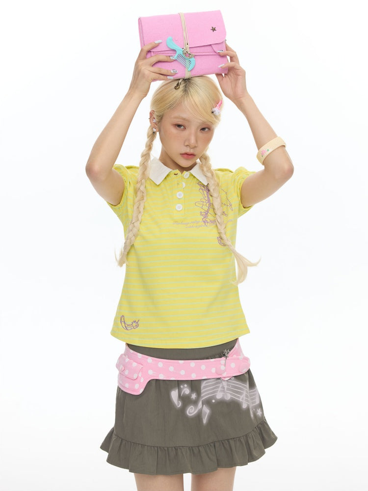 Yellow Doll Angel Embroidered Short-Sleeve Polo Shirt【s0000018024】