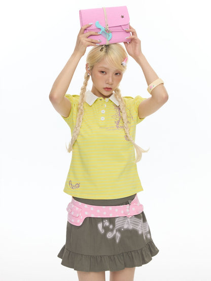 Yellow Doll Angel Embroidered Short-Sleeve Polo Shirt【s0000018024】