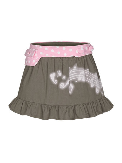 Musical Note Polka Dot Waist Bag Pleated Ruffled Short Skirt【s0000018025】