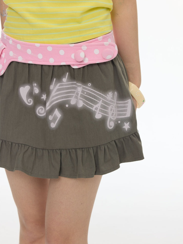 Musical Note Polka Dot Waist Bag Pleated Ruffled Short Skirt【s0000018025】