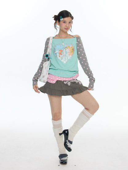 Musical Note Polka Dot Waist Bag Pleated Ruffled Short Skirt【s0000018025】