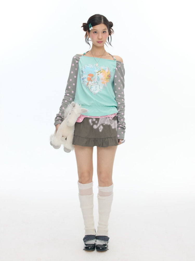 Musical Note Polka Dot Waist Bag Pleated Ruffled Short Skirt【s0000018025】