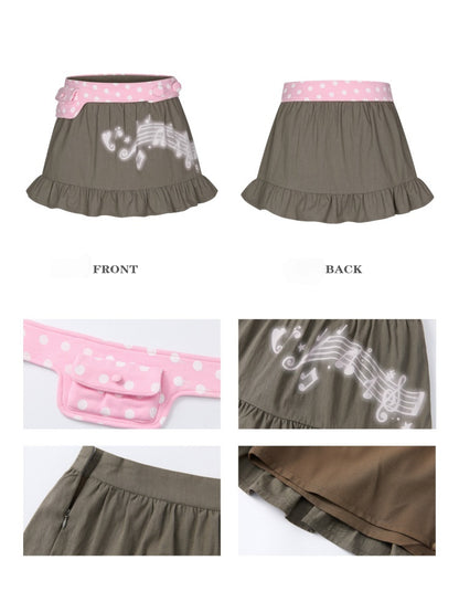 Musical Note Polka Dot Waist Bag Pleated Ruffled Short Skirt【s0000018025】