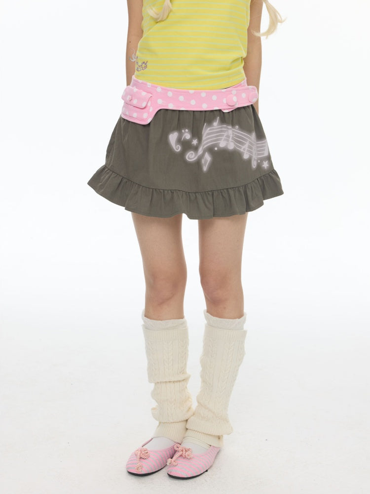 Musical Note Polka Dot Waist Bag Pleated Ruffled Short Skirt【s0000018025】