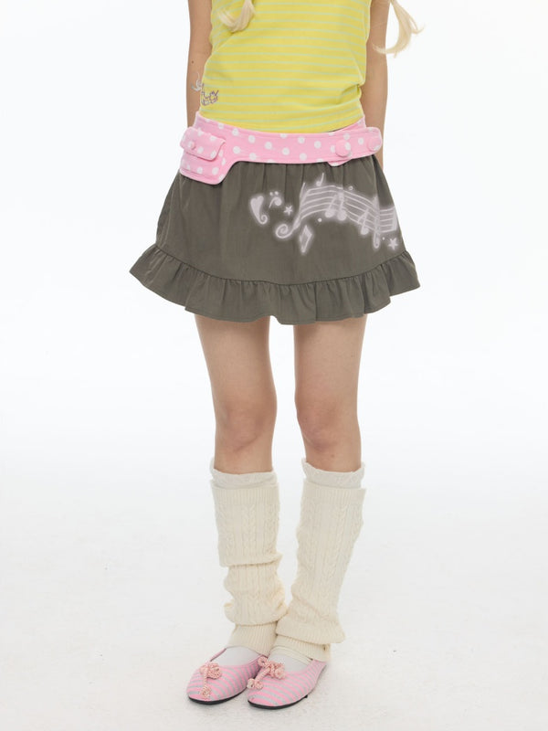Musical Note Polka Dot Waist Bag Pleated Ruffled Short Skirt【s0000018025】