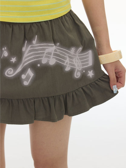 Musical Note Polka Dot Waist Bag Pleated Ruffled Short Skirt【s0000018025】